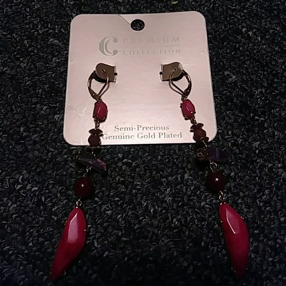 Pink and purple gold earrings